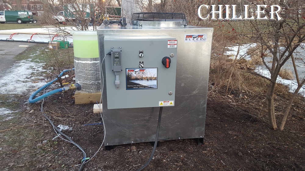 Residential refrigerated ice rink chiller.